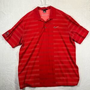 Nike Men's XL Red Golf Polo Shirt Dotted Stripe Short Sleeve